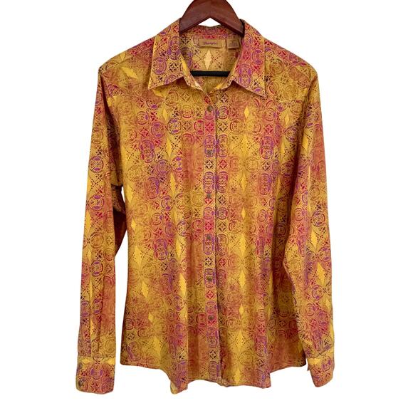 Wrangler Womens Sz Medium Formal Long Sleeve Purple Wester Blouse Shirt Top - Picture 1 of 10